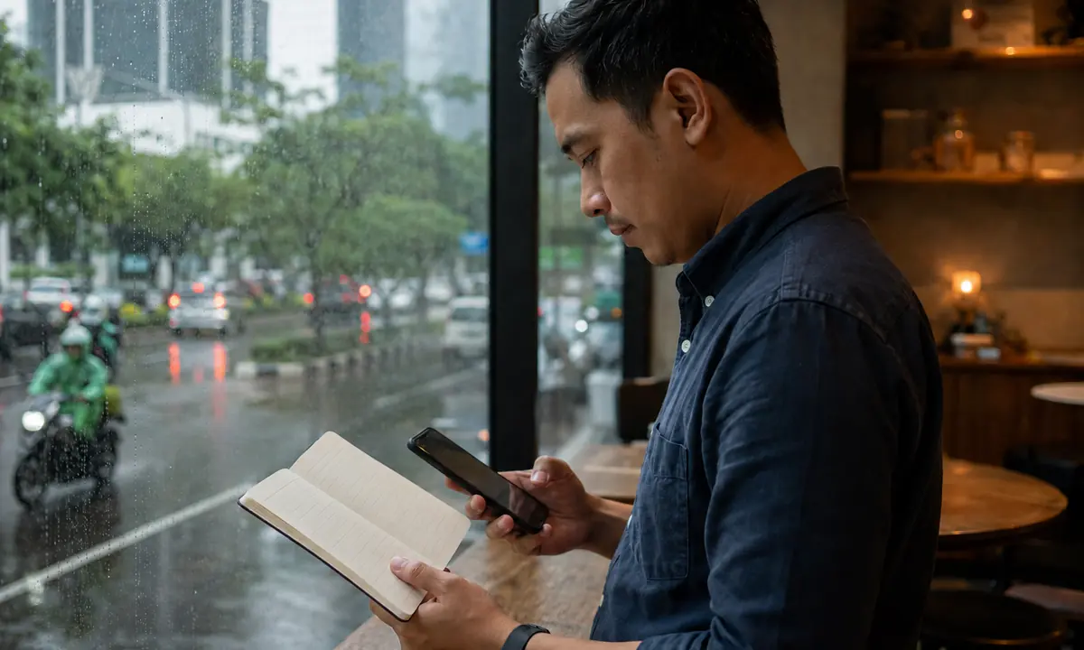Profesional Indonesia menyiapkan pesan LinkedIn bahasa Inggris untuk recruiter
